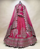 Hot Pink Bridal Lehenga Choli with Heavy Zari Embroidery and Net Dupatta