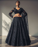 Glamorous Black Party Wear Lehenga Set – Heavily Embellished with Sparkly Sequins