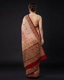 Elegant Peach Silk Saree with Rich Maroon Border and Multicolor Embroidery