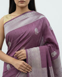 Graceful Mauve Silk Saree with Elegant Silver Zari Motifs and Rich Woven Border