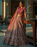 Heritage Pink Wedding Lehenga – Intricate Silver Threadwork with Layered Floral Motifs