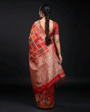 Luxurious Red Silk Saree with Multicolor Traditional Weaving and Rich Zari Border