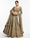 Champagne Gold Bridal Lehenga with Sequin Embroidery and Net Dupatta