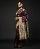Maroon Banarasi Silk Saree with Gold Zari Paisley Motifs and Rich Woven Border