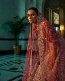 Heritage Pink Wedding Lehenga – Intricate Silver Threadwork with Layered Floral Motifs