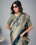 Teal Blue Banarasi Silk Saree with Rich Gold Zari Border
