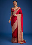 Red Dola Silk Saree With Zari Woven Border And Pallu