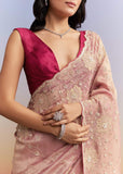 Pink Tissue Saree With Heavy Hand Embroidery