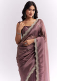 Purple Silk Organza Saree With Heavy Hand Embroidery