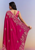 Hot Pink Satin Saree With Heavy Hand Work