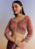 Peach Shaded Tissue Saree With Heavy Embroidered Blouse