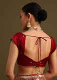 Maroon Satin Zardosi And Cutdana Embroidered Saree