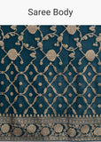 Peacock Blue Georgette Woven Saree With Floral Border