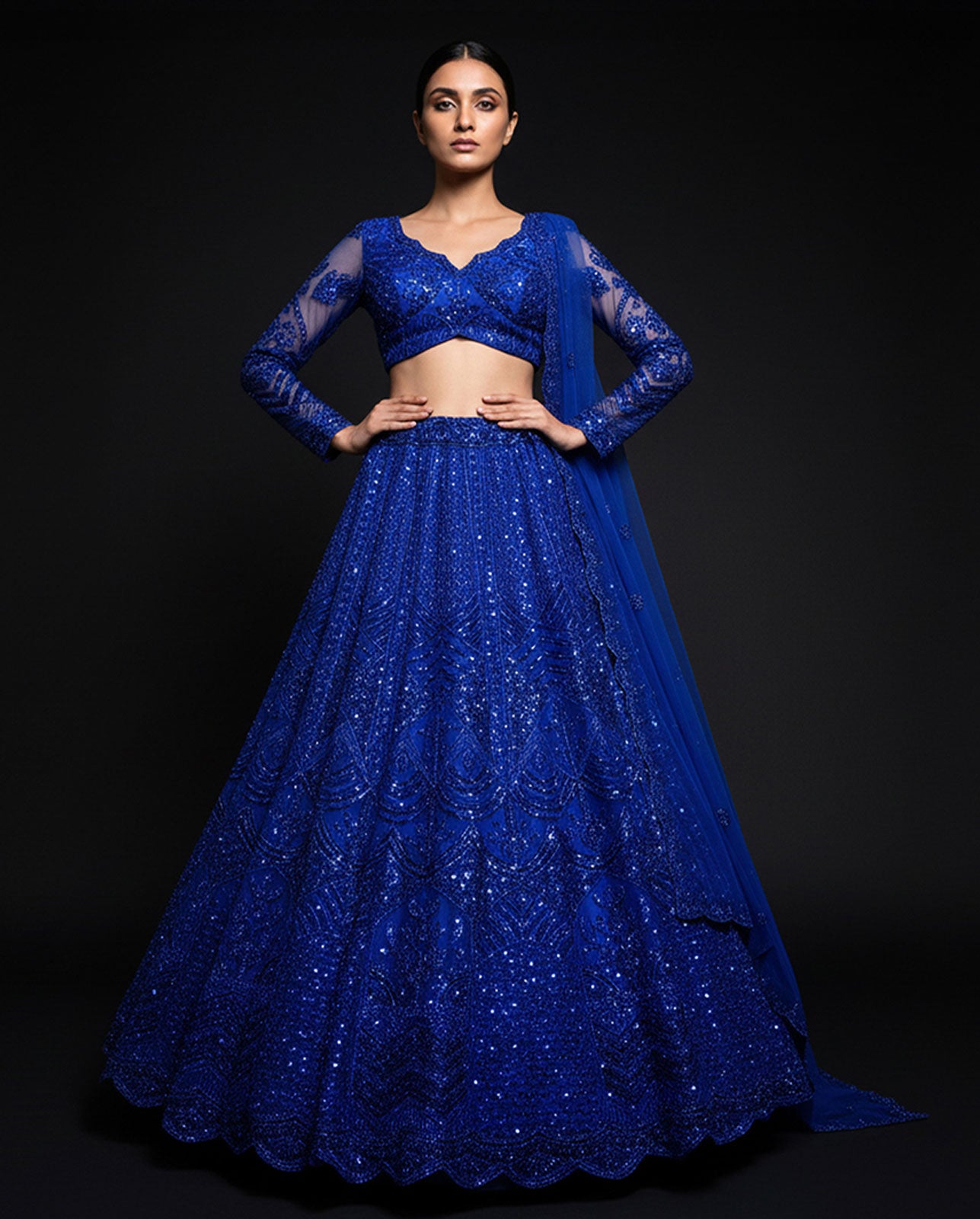 Glamorous Black Party Wear Lehenga Set – Heavily Embellished with Sparkly Sequins