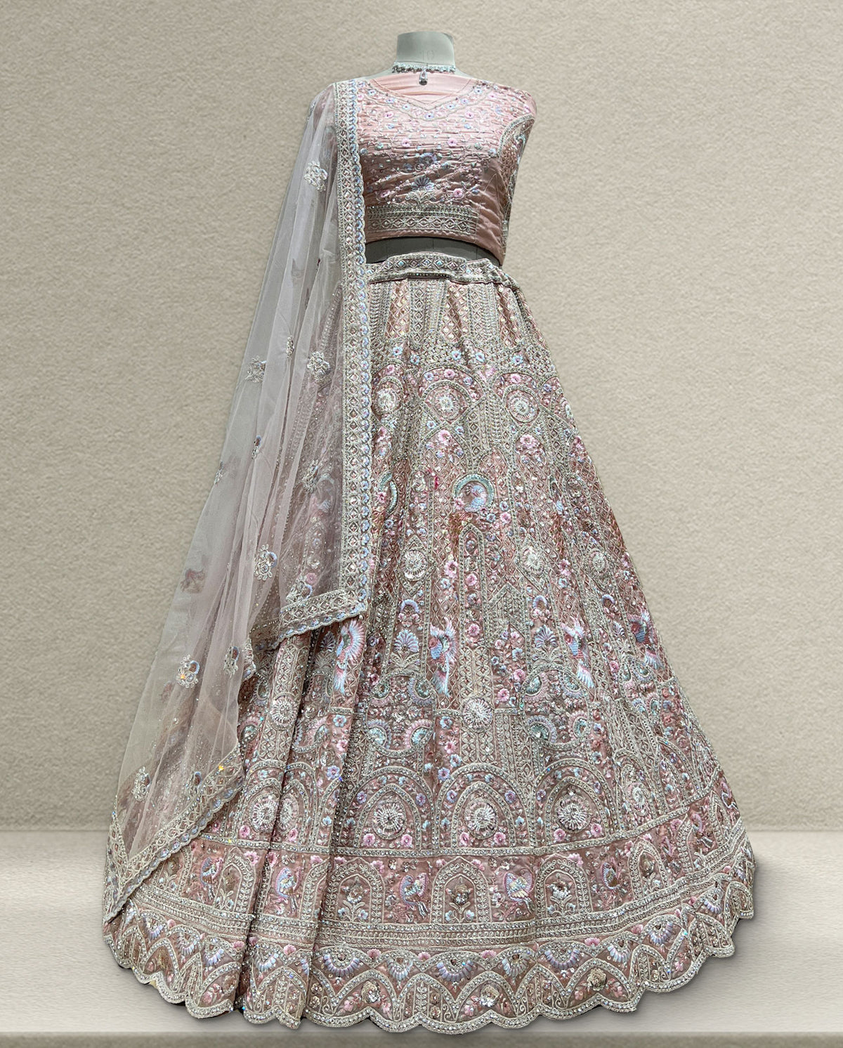 Enchanted Blush Pink Designer Lehenga with Pastel Floral Embroidery