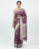 Graceful Mauve Silk Saree with Elegant Silver Zari Motifs and Rich Woven Border