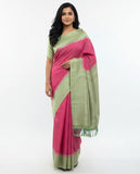 Elegant Pink and Pastel Green Silk Saree with Minimal Zari Border and Tassel Pallu
