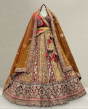 Maroon and Gold Bridal Lehenga with Heavy Zardozi Embroidery and Net Dupatta
