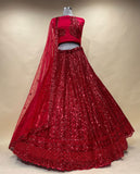 Deep Ruby Red Sequined Georgette Lehenga Set