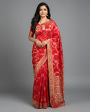 Elegant Red Banarasi Silk Saree with Rich Golden Zari Work