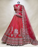 Red Bridal Lehenga Choli with Heavy Zari Embroidery and Net Dupatta