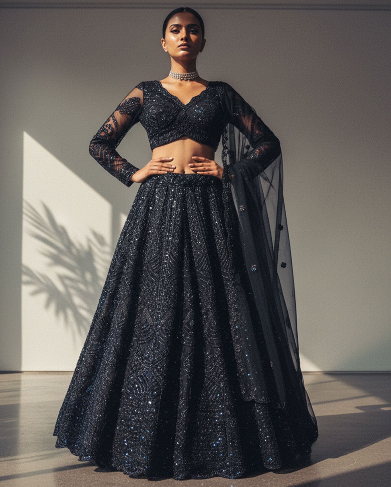 Glamorous Black Party Wear Lehenga Set – Heavily Embellished with Sparkly Sequins