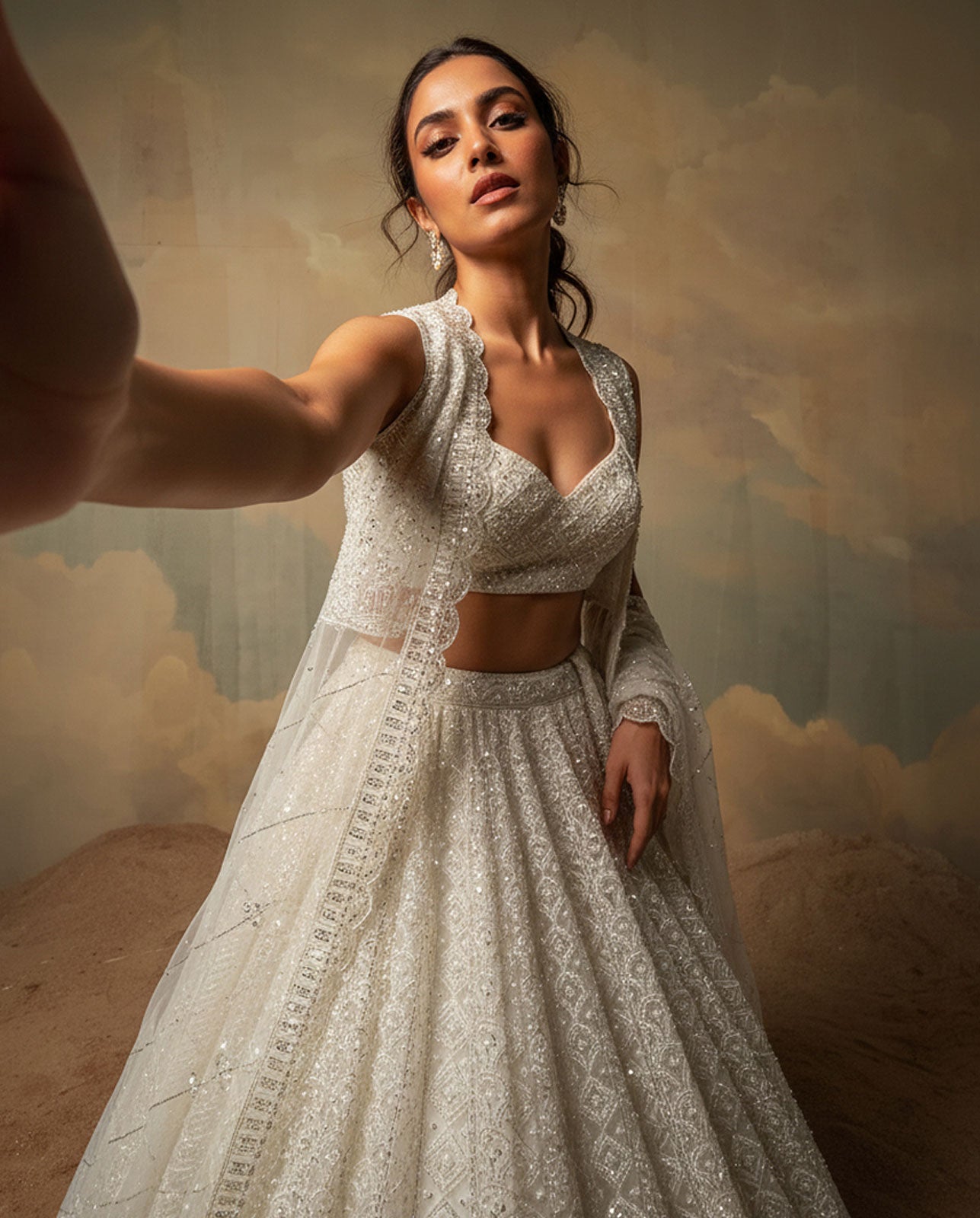 White Net Lehenga Choli With Stone Work