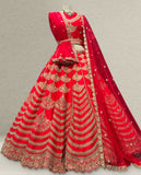 Heritage Crimson Red Lehenga with Tiered Gold Zari Artistry