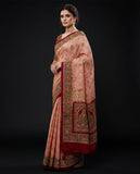 Elegant Peach Silk Saree with Rich Maroon Border and Multicolor Embroidery