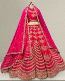 Royal Hot Pink Lehenga with Tiered Gold Zari Embroidery