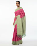 Elegant Pink and Pastel Green Silk Saree with Minimal Zari Border and Tassel Pallu