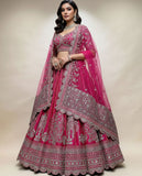Hot Pink Bridal Lehenga Choli with Heavy Zari Embroidery and Net Dupatta