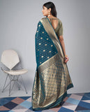 Teal Blue Banarasi Silk Saree with Rich Gold Zari Border