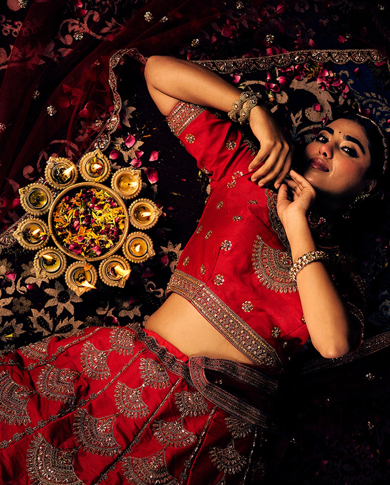 Heritage Crimson Red Lehenga with Tiered Gold Zari Artistry