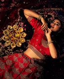 Heritage Crimson Red Lehenga with Tiered Gold Zari Artistry