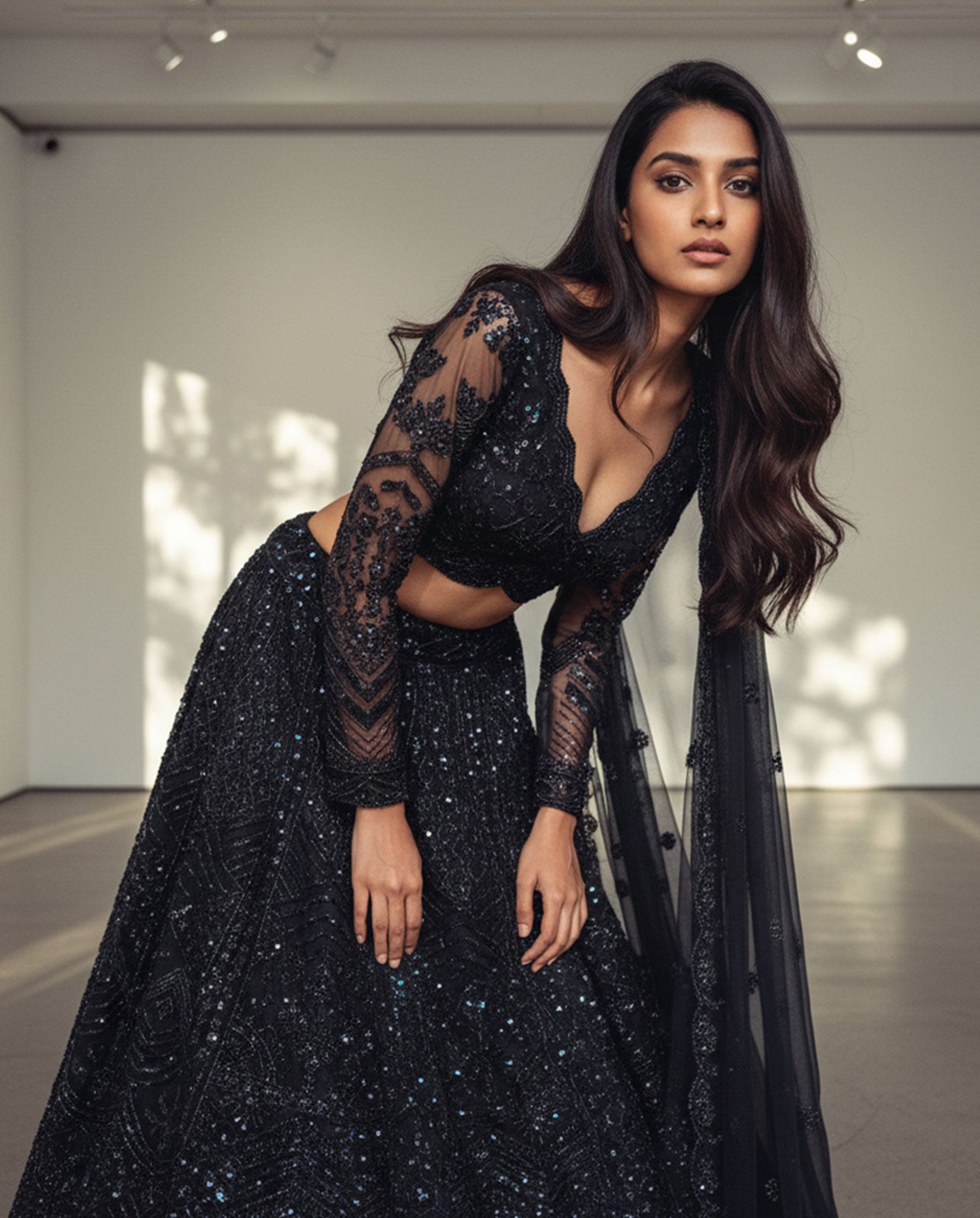 Glamorous Black Party Wear Lehenga Set – Heavily Embellished with Sparkly Sequins