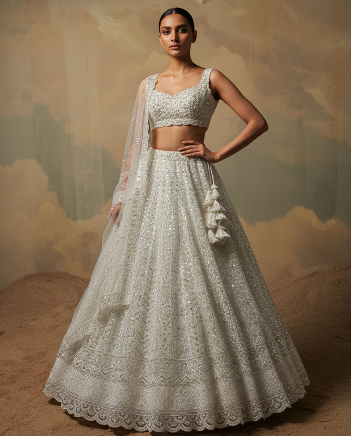 White Net Lehenga Choli With Stone Work