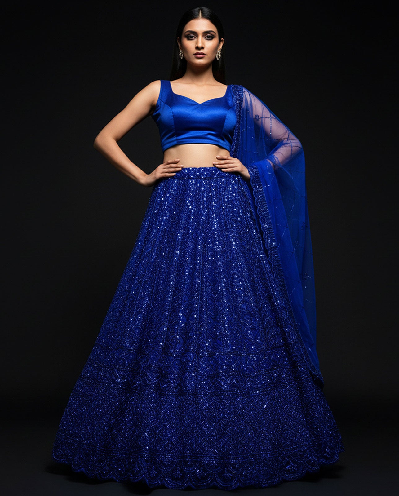 Royal Blue Sequined Lehenga Set
