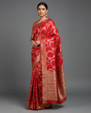 Elegant Red Banarasi Silk Saree with Rich Golden Zari Work