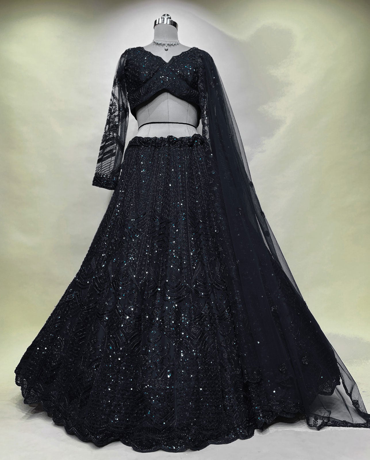 Glamorous Black Party Wear Lehenga Set – Heavily Embellished with Sparkly Sequins