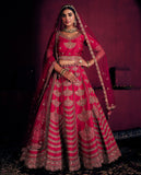 Royal Hot Pink Lehenga with Tiered Gold Zari Embroidery