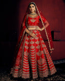 Heritage Crimson Red Lehenga with Tiered Gold Zari Artistry
