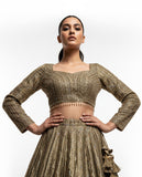 Champagne Gold Bridal Lehenga with Sequin Embroidery and Net Dupatta