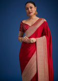 Red Dola Silk Saree With Zari Woven Border And Pallu