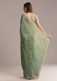 Green Tissue Saree With Bead And Cutdana Embroidery