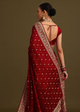 Maroon Satin Zardosi And Cutdana Embroidered Saree