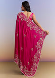 Hot Pink Satin Saree With Heavy Hand Work