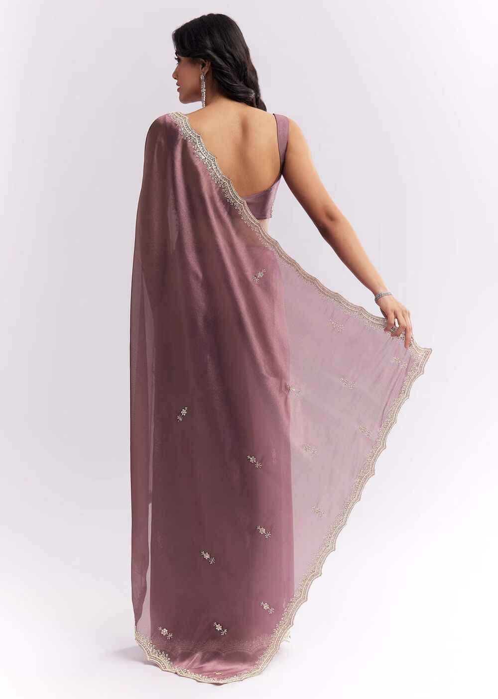 Purple Silk Organza Saree With Heavy Hand Embroidery