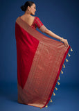 Red Dola Silk Saree With Zari Woven Border And Pallu