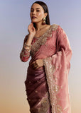 Peach Shaded Tissue Saree With Heavy Embroidered Blouse